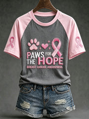 Women's Breast Cancer Theme Cute Dog Paw Pattern Prints Casual Short Sleeve T-Shirt