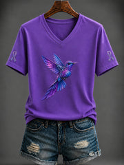 Women's Alzheimer's Disease Purple Art Printed V-neck T-shirt