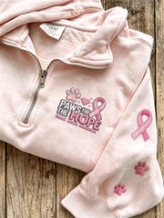 Women's Breast Cancer Themed Cute Dog Pattern Prints Casual Half-Zipper Sweatshirt