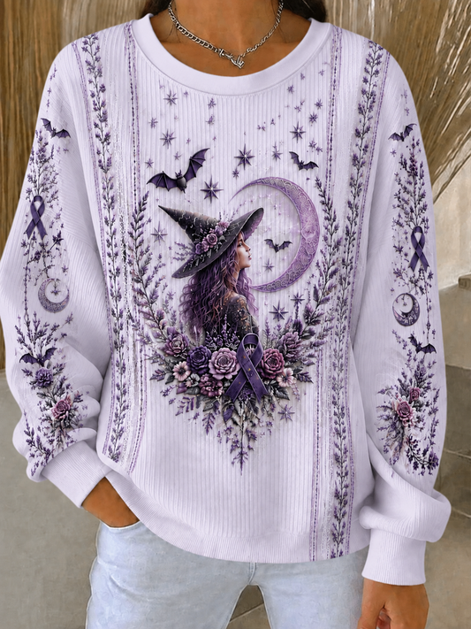 Women's Alzheimer's Awareness Ribbed Round-Neck Sweatshirt