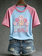 Women's breast cancer theme Paws For The Cure slogan cute dog print casual short-sleeve T-shirt