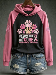 Women's Breast Cancer Themed Cute Dog Paw Pattern Prints Casual Hoodie