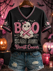 Women's “SCARE AWAY Breast Cancer” Printed V-neck T-shirt