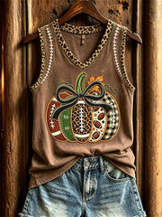 Women's Football Inspired Fall Pumpkin Leopard Print Tank Top