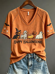 Women's Happy Halloweenie Funny Dachshund Dogs Print short-sleeved T-shirt