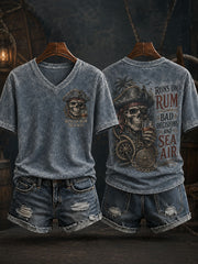Women's "Runs On Rum Bad Decisions And Sea Air" V-neck T-shirts