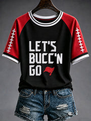 Women's Football Fan Print Round Neck Short Sleeve T-shirt