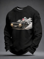 Men's Funny Halloween Car Lover Print Crew Neck Sweatshirt