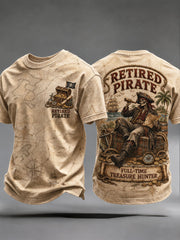 Men's Retro "Retired Pirate - Full-Time Treasure Hunter" Printed Casual T-shirt