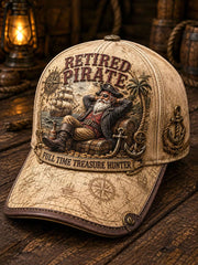 Retro "Retired Pirate - Full-Time Treasure Hunter" Printed Casual Unisex Hat