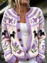 Women's cute dog with purple charity ribbon pattern printed casual cardigan