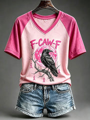 Women's Fun Black Crow Pattern T-shirt
