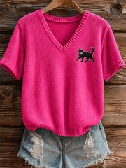 Women's Breast Cancer Awareness Black Cat Short-Sleeve T-Shirt