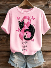 Women's Breast Cancer Awareness Black Cat Short-Sleeve T-Shirt