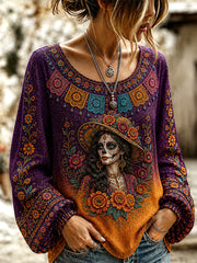 Women's Mexico Day of The Dead Art Print Casual Top