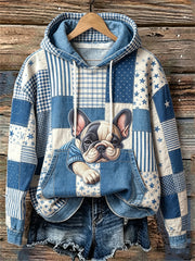 Women's Lovely Sleepy French Bulldog Patchwork Art Print hoodie