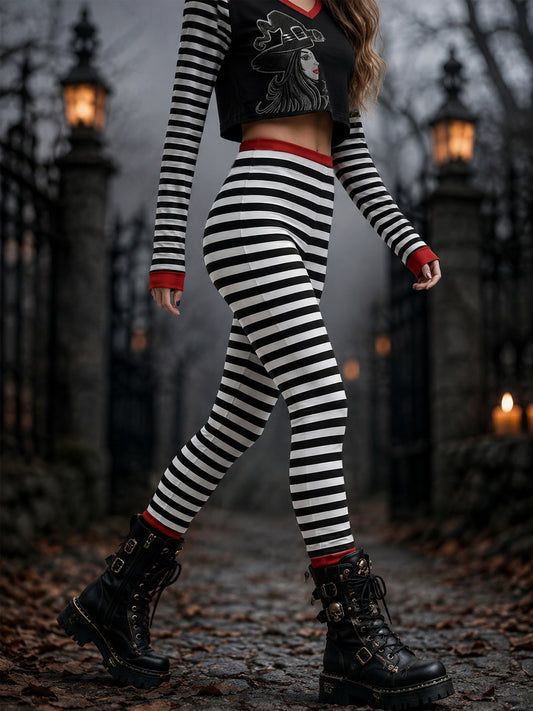 Women's Halloween Stripes Print Velvet Leggings