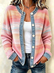 Women’s Pink Gradient Stripe Casual Cardigan