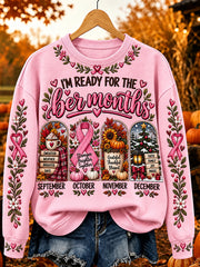 Women's I'm Ready For The 'ber Months Pink Ribbon Print Cozy Sweatshirt