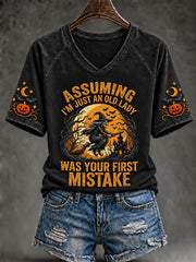 Women's Halloween Witch Assuming I'm Just An Old Lady Was Your First Mistake Short Sleeve T-shirt