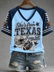 Women's Football Gameday Gift For Football Fans Casual V-Neck Tee