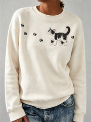 Women's Lovely Cow Cat & Paw Prints Print Sweatshirt