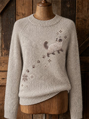 Women's cute cat design casual raglan sleeve sweater