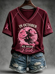 Women's In October We Wear Pink Witch V-neck T-shirt