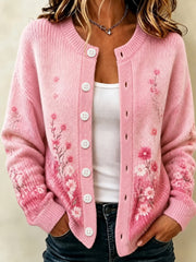 Women's Breast Cancer Awareness Support Pink Flowers Cardigan