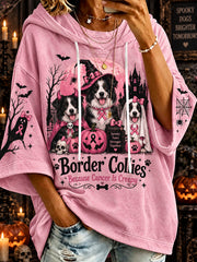 Women’s Halloween Costume Dog And Pink Public Welfare Ribbon Pattern Design Casual Hoodie