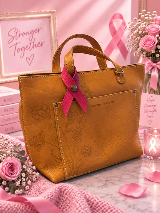 Snap-button faux leather breast cancer awareness ribbon charm/pendant for bags