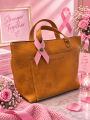 Snap-button faux leather breast cancer awareness ribbon charm/pendant for bags
