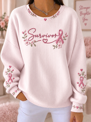 Women's Breast Cancer Pink Art Print Ribbed Round-Neck Sweatshirt
