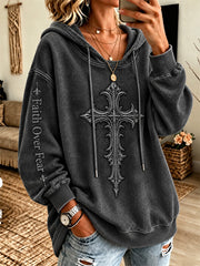 Women's Christian Cross Print Casual Hooded Sweatshirt