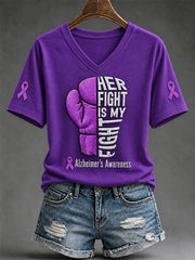 Women's Alzheimer's Awareness Support Print V-Neck Tee