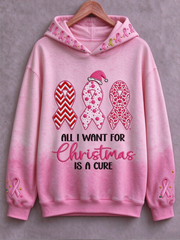 Women's Christmas Breast Cancer Print Regular Sweatshirt