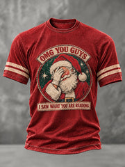 Men's "OMG You Guys,I Saw What You Are Reading" Fun Retro Santa Claus Print Short sleeves T-shirt