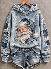 Women's Santa Print Casual Hoodie