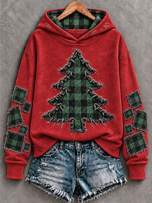 Women's Vintage Christmas Tree Art Regular Hoodie