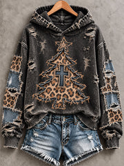 Women's Patchwork Cross Print Casual Hoodie
