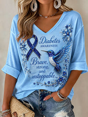 Women’s Diabetes Awareness Printed Casual T-Shirt