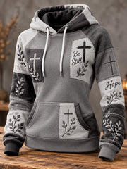 Women's Christian Cross Patchwork Print Casual Hoodie
