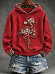 Women's Christmas Leopard Flamingo Print Casual Hoodie