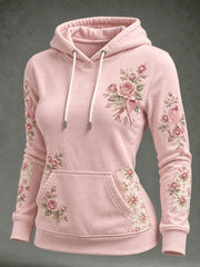 Women's Pink Rose and Pink Charity Ribbon Pattern Casual Hoodie