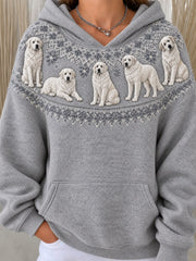 Women's Vintage Great Pyrenees Dogs Yoke Isle Pattern Print Cozy Hoodie