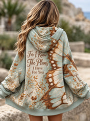 Women's For I Know The Plans I Have For You Floral Butterfly Print Zip-Up Hoodie