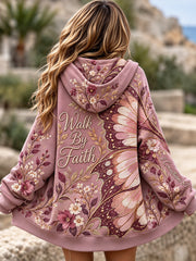 Women's Walk By Faith Floral Butterfly Print Zip-Up Hoodie