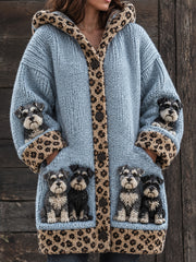 Women's Schnauzers Pattern Causal Composite Fleece Long Coat
