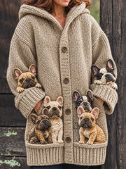 Women's Bulldogs Pattern Causal Composite Fleece Long Coat