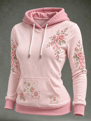 Women's Pink Rose and Pink Charity Ribbon Pattern Casual Hoodie
